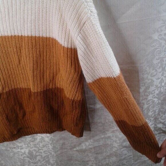 Tween Girls Colorblock Drop Shoulder Cable V-Neck Knit Sweater Size 11-12Y Earth - Picture 6 of 8